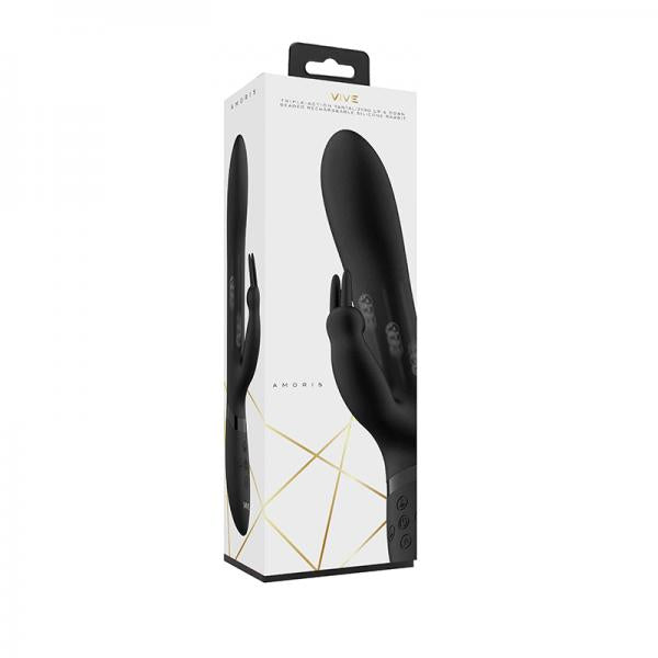 Vive Amoris Rechargeable Stimulating Bead Silicone Rabbit Vibrator Black