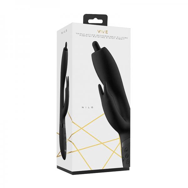 Vive Nilo Rechargeable Pinpoint Rotating Siilicone Rabbit Vibrator Black