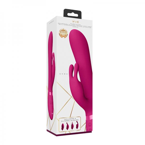 Vive Chou Rechargeable Silicone Rabbit Vibrator With Interchangeable Clitoral Sleeves Pink