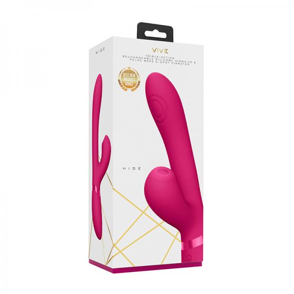 Vive Hide Rechargeable Air & Pulse Wave Silicone Dual Stimulator Pink