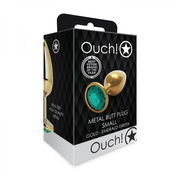 Shots Ouch! Round Gem Butt Plug Small Gold/emerald Green