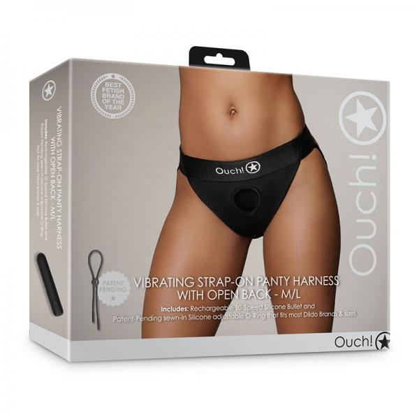 Shots Ouch! Vibrating Strap-on Panty Harness With Open Back Black M/l