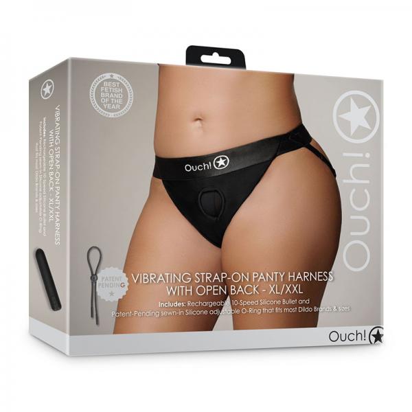 Shots Ouch! Vibrating Strap-on Panty Harness With Open Back Black Xl/2xl