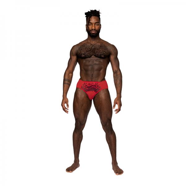 Male Power Sassy Lace Bikini Solid Pouch Red Xl