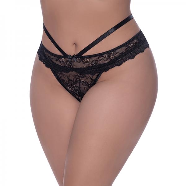 Magic Silk Ooh La Lace Peek-a-boo Cheeky Panty Black Queen Size