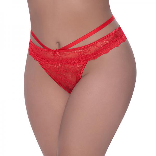 Magic Silk Ooh La Lace Peek-a-boo Cheeky Panty Red Queen Size