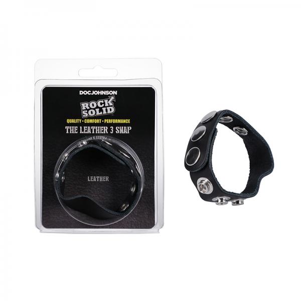 Rock Solid Adjustable Leather 5-snap Cock Ring Black