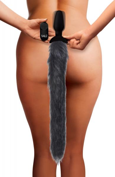 Gray Remote Control Vibrating Fox Tail Anal Plug