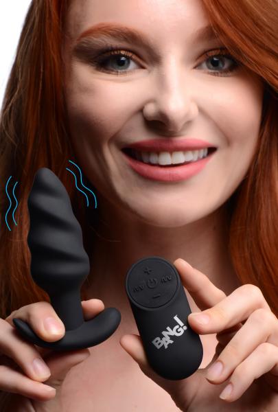 Remote Control 21x Vibrating Silicone Swirl Butt Plug - Black