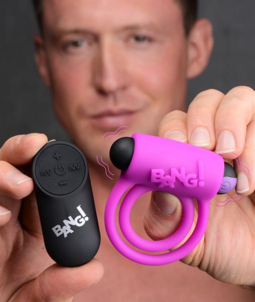 Remote Control 28x Vibrating Cock Ring And Bullet - Purple