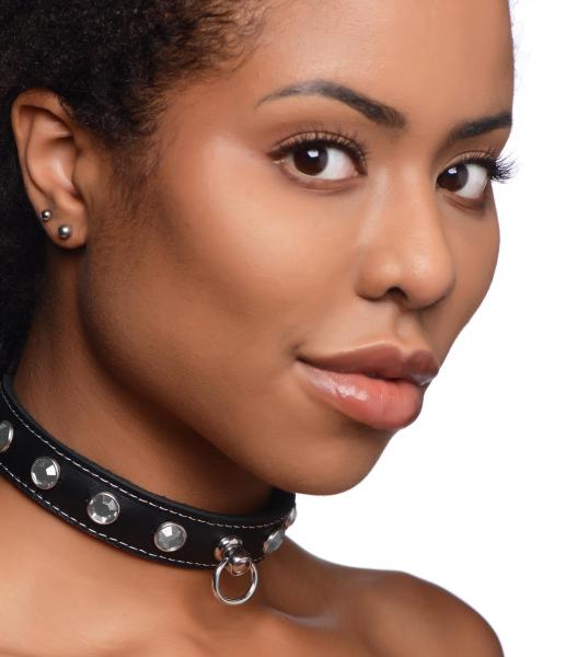 Bling Vixen Leather Choker With Rhinestones - Clear