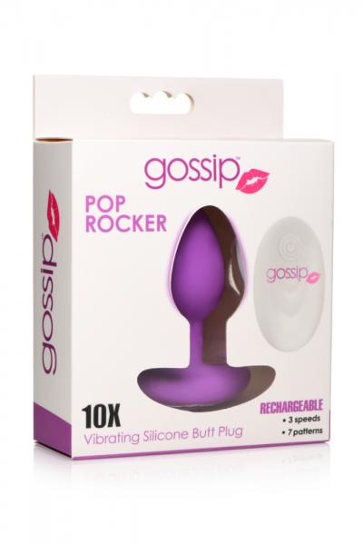10x Pop Rocker Vibrating Silicone Plug With Remote - Violet