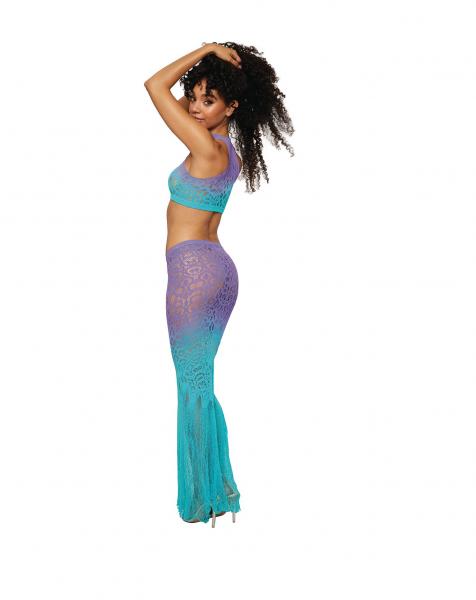 Seamless Crochet Patterned Bralette & Maxi Skirt Wisteria /ocean O/s