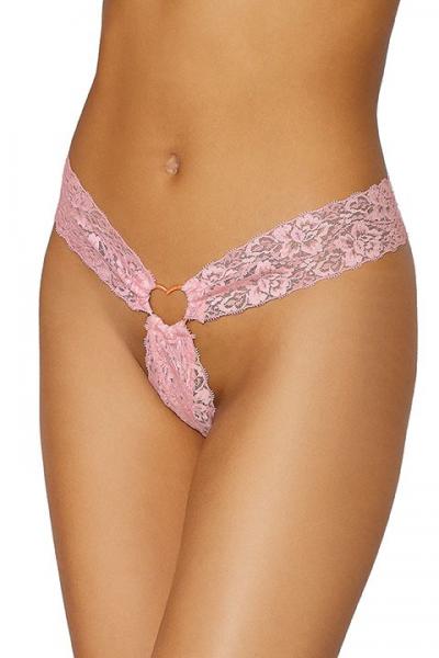 Stretch Lace Open Crotch Thong Candy Pink O/s