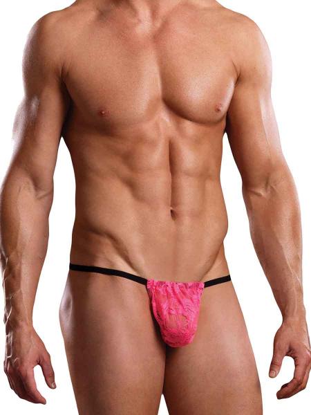 Male Power Posing Strap Neon Lace Hot Pink O/S