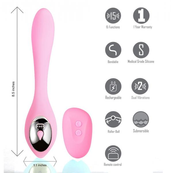 Harmonie Pink Bendable Dual Vibrator W/ Remote Control