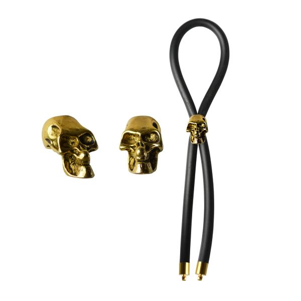 Bolo Lasso Cock Ring Gold Skull Bead Black