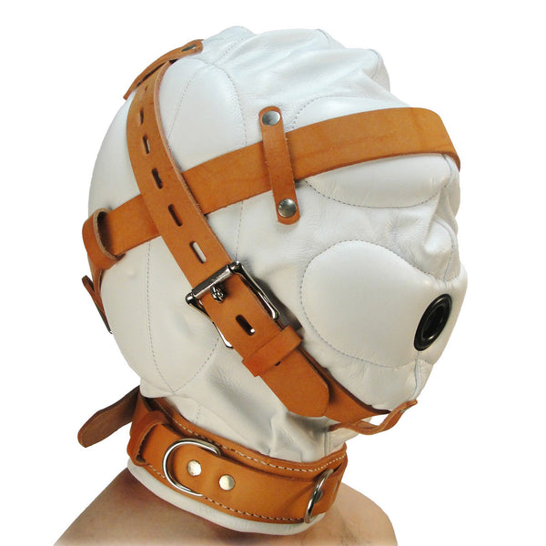 Total Sensory Deprivation White Leather Hood Medium Large