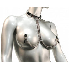 Chrome Slave Collar With Nipple Clamps - Smallmedium