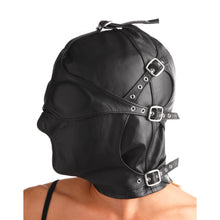 The Asylum Leather Hood With Removable Blindfold And Muzzle- Ml