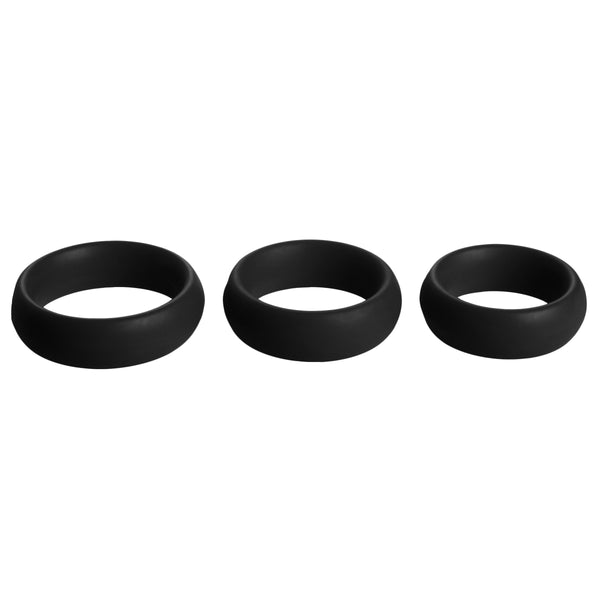 3 Piece Silicone Cock Ring Set - Black