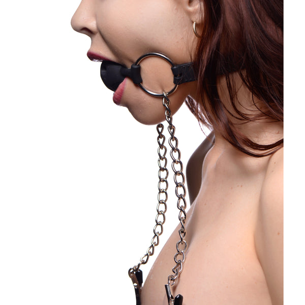 Hinder Breathable Silicone Ball Gag With Nipple Clamps