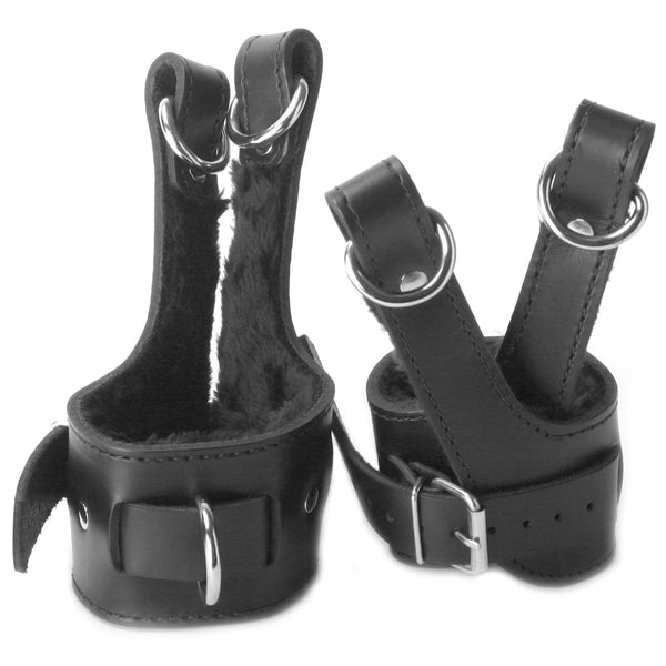 The Fur Lined Leather Suspension Cuff Kit With Bondage Ring