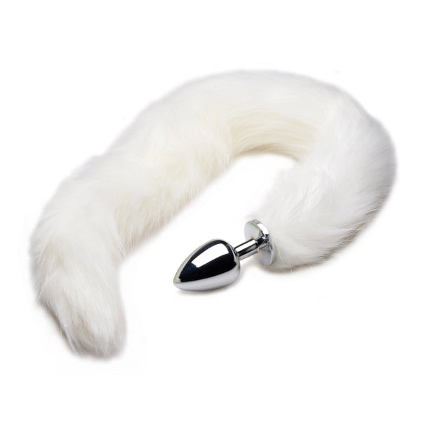 Extra Long Mink Tail Metal Anal Plug- White