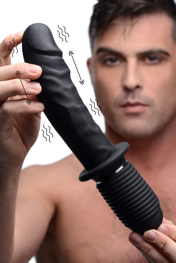 The Power Pounder Vibrating And Thrusting Silicone Dildo - Black