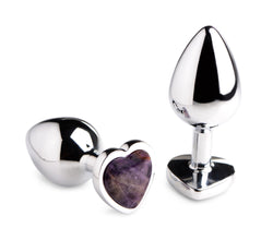 Genuine Amethyst Gemstone Heart Anal Plug - Large