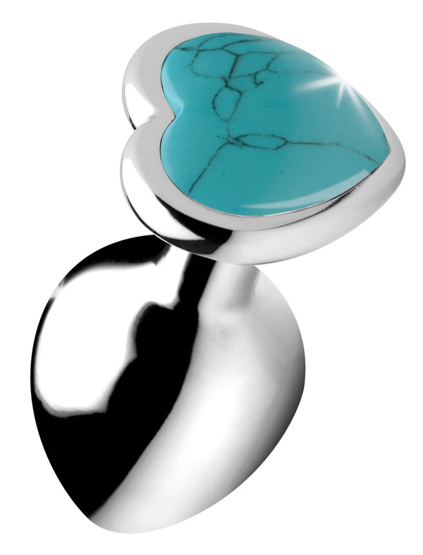 Authentic Turquoise Gemstone Heart Anal Plug - Medium