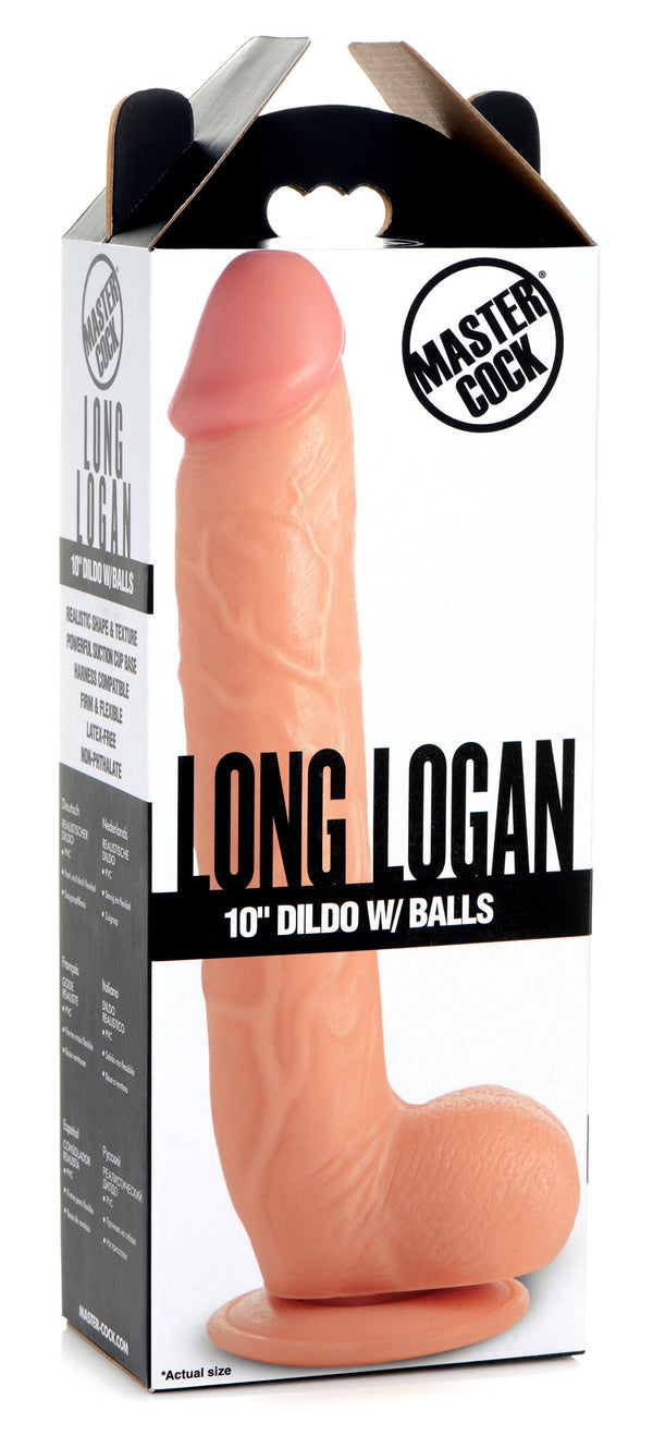 Long Logan 10 Inch Dildo With Balls - Light