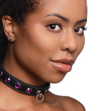 Royal Vixen Leather Choker With Rhinestones - Purple