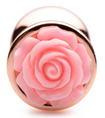 Rose Gold Anal Plug With Pink Flower - Medium