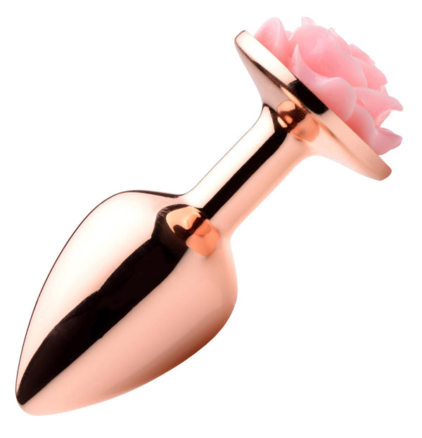 Rose Gold Anal Plug With Pink Flower - Small