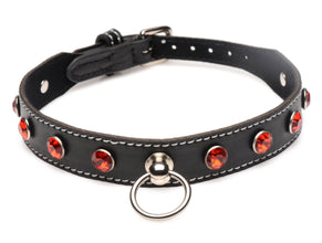 Rhinestone Choker With O-ring - Red