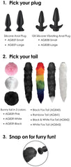 Small Vibrating Anal Plug With Interchangeable Fox Tail - Black And White