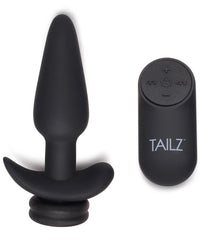Small Vibrating Anal Plug With Interchangeable Fox Tail - Black And White