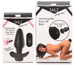 Large Vibrating Anal Plug With Interchangeable Bunny Tail - Black