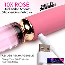 10x Rose Dual Ended Smooth Silicone And Glass Vibrator